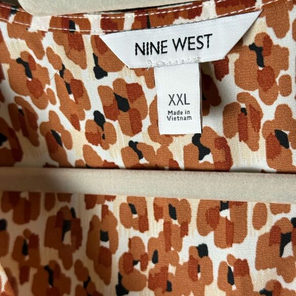 Nine West Brown V-Neck Animal Print Sleeveless Blouse Tank Top - Picture 7 of 8